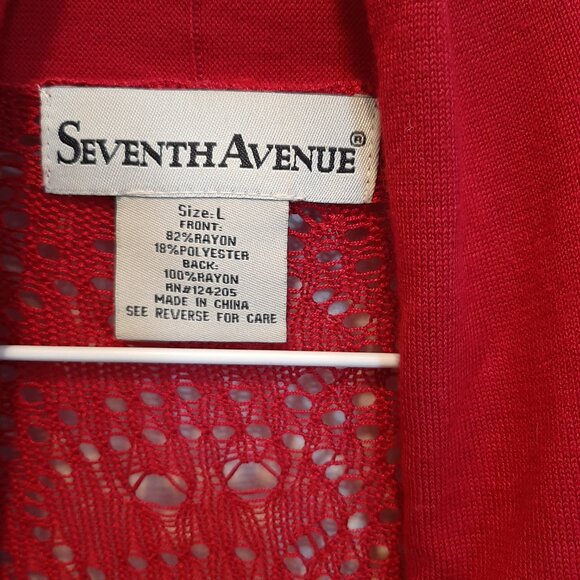 Seventh Avenue Open Cardigan with Lacy Pointelle Back; Size L; Red; Long sleeve - Picture 4 of 4